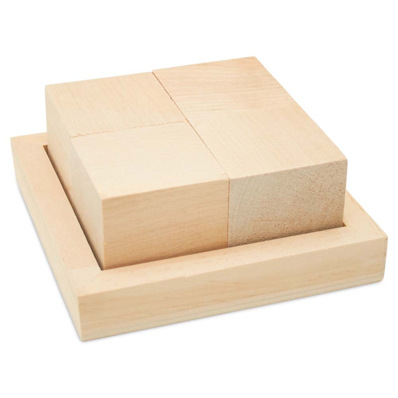 DIY Wood Block Puzzle, 1-3/4 inch Wood Cubes in Wood Tray, 4 or 9
